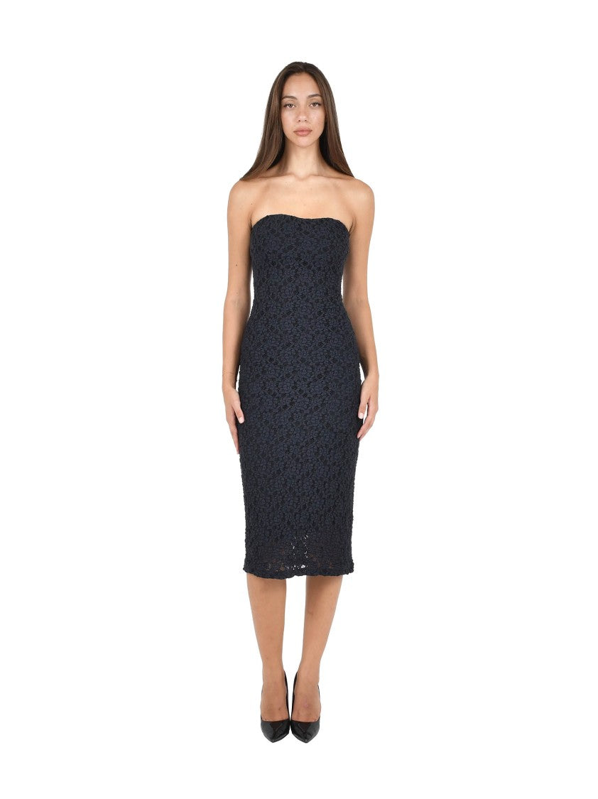 Max Mara Navy Floral Lace Midi Sheath Dress