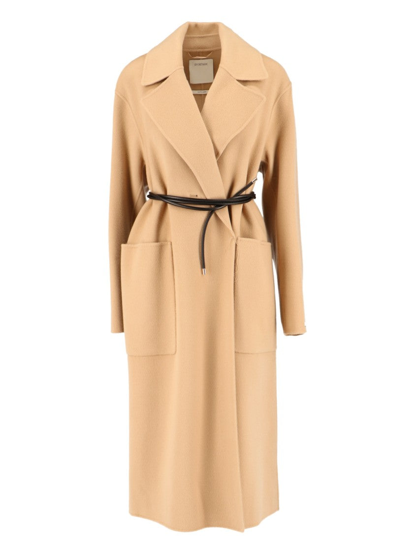 Sportmax Beige Long Coat In Virgin Wool