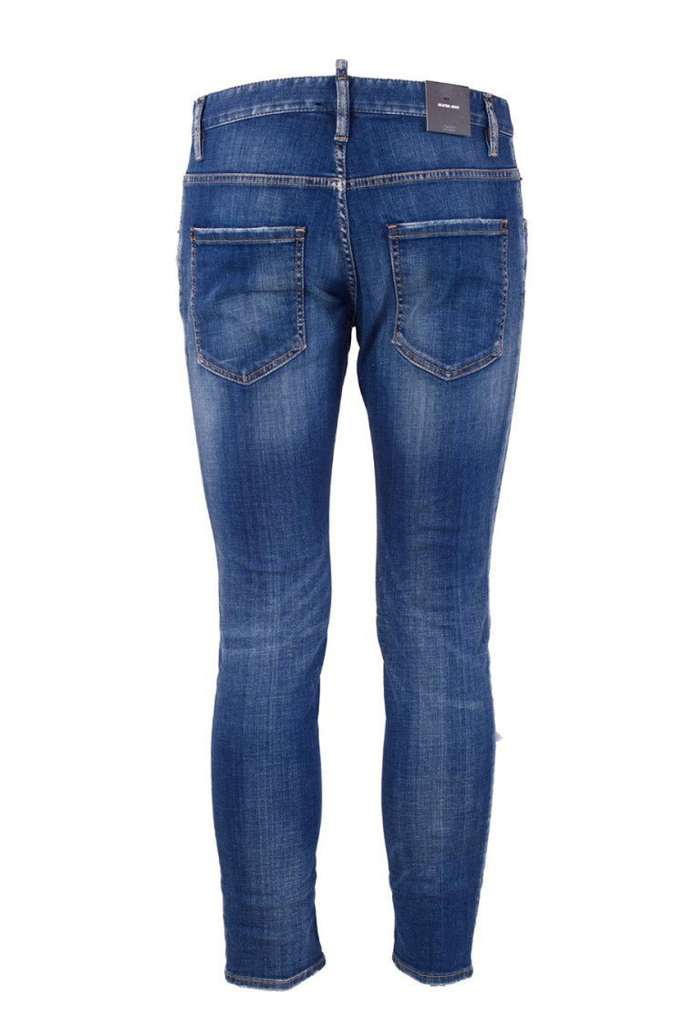 Dsquared2 Blue Cotton Whiskered Slim Jeans