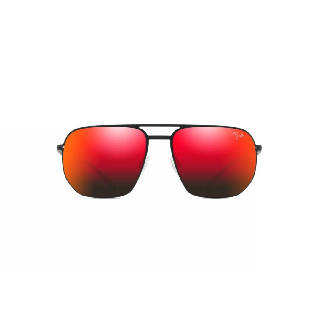 Maui Jim Sharks Cove Rectangular Red-Orange Mirrored Sunglasses With Metal Double Bridge
