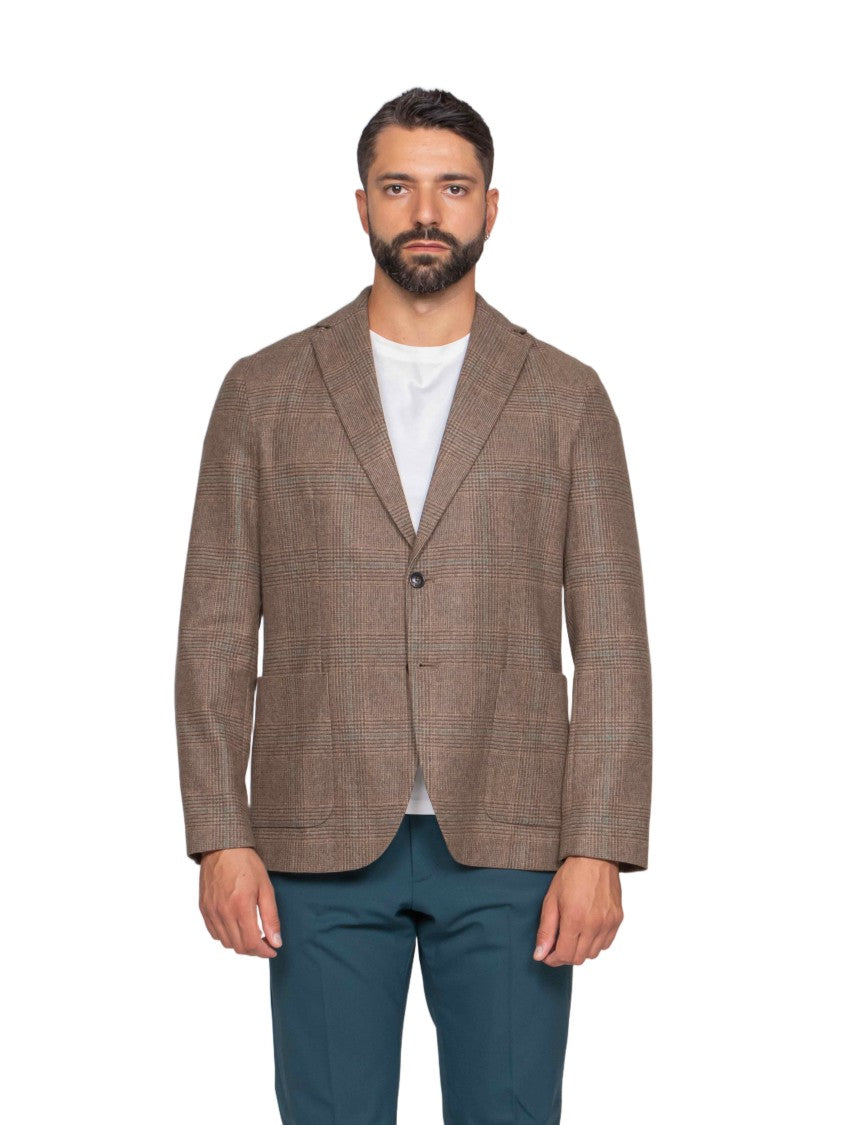Circolo 1901 Tailored Brown Checkered Blazer With Notch Lapel