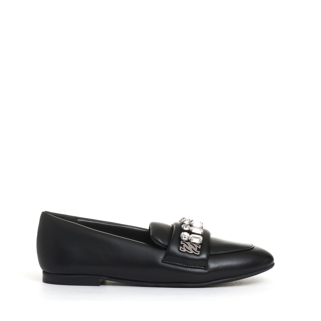 Casadei Black Moccasin With Rhinestone Buckle