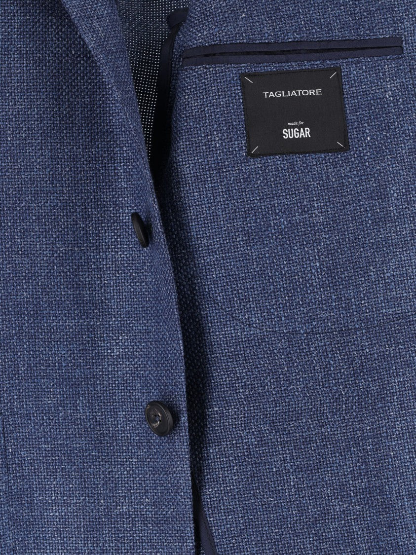 Tagliatore Blue Tailored Textured Notch Lapel Jacket