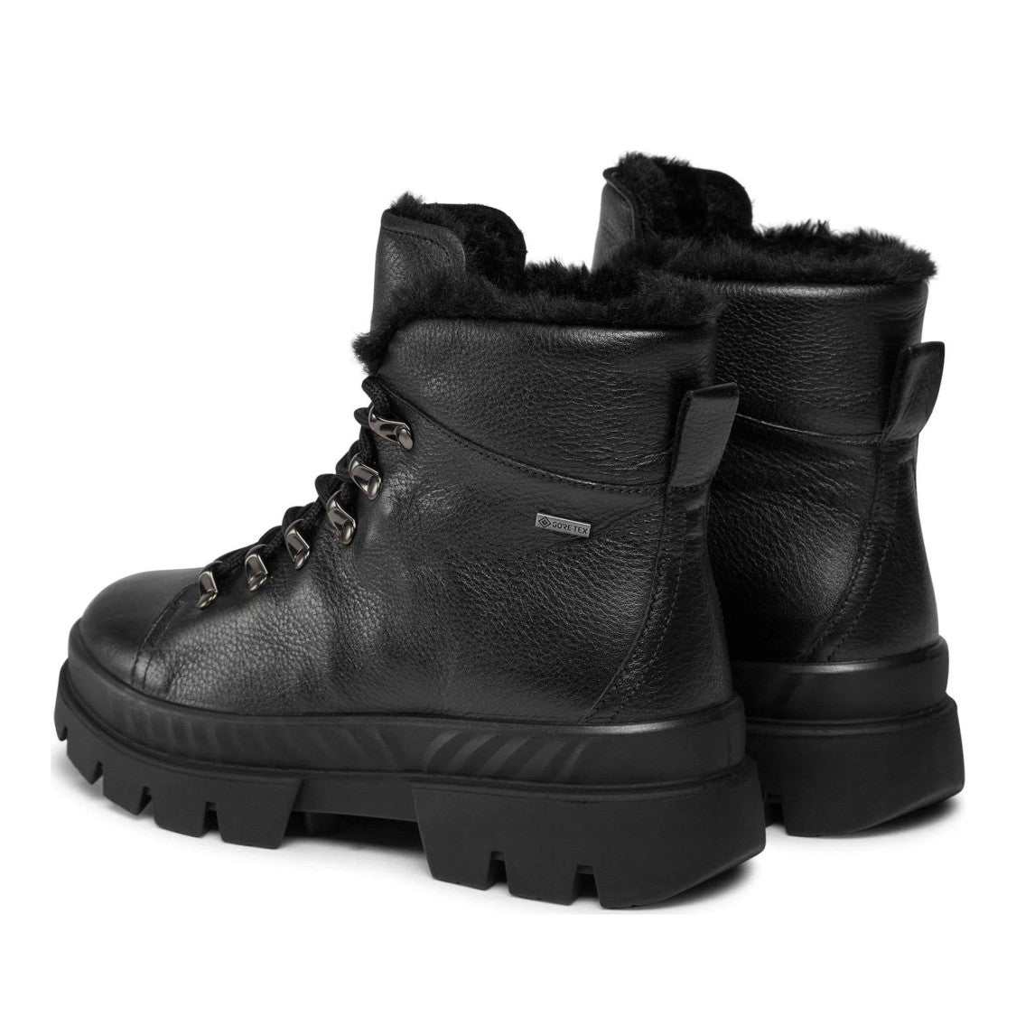Ara Black Mood Insulated Lugged Sole Leather Ankle Boots