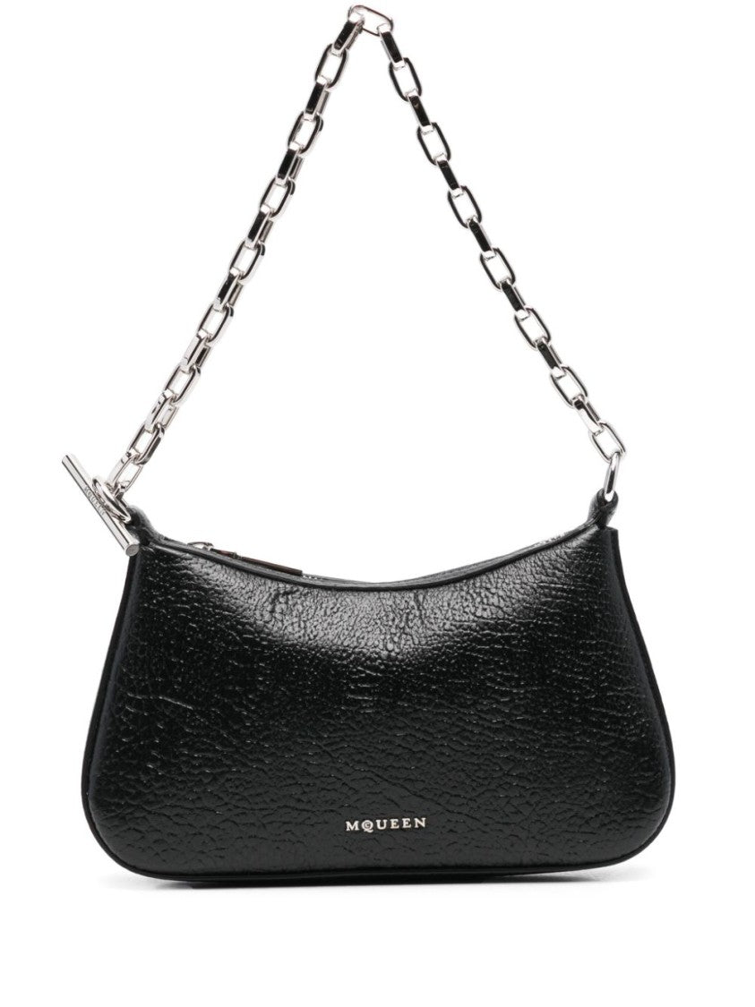 Alexander Mcqueen Textured Black Shoulder Bag With Chain Strap