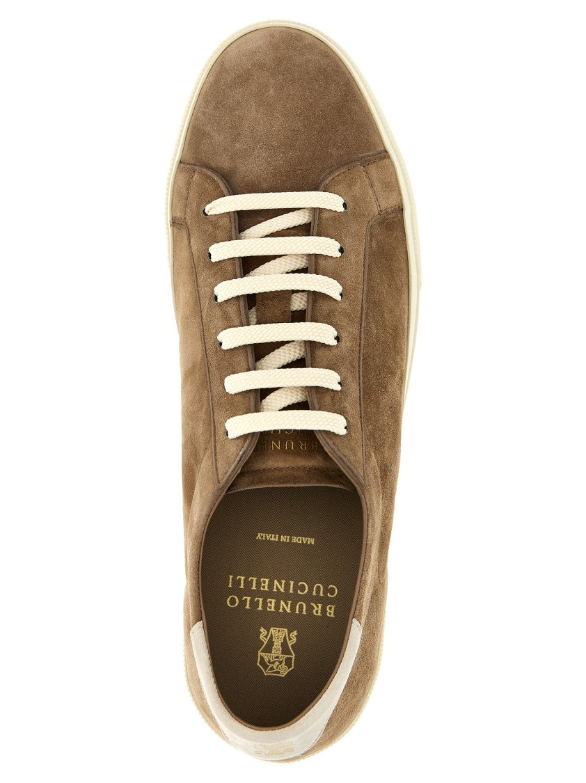 Brunello Cucinelli Brown Suede Sneakers With Lace-Up Closure