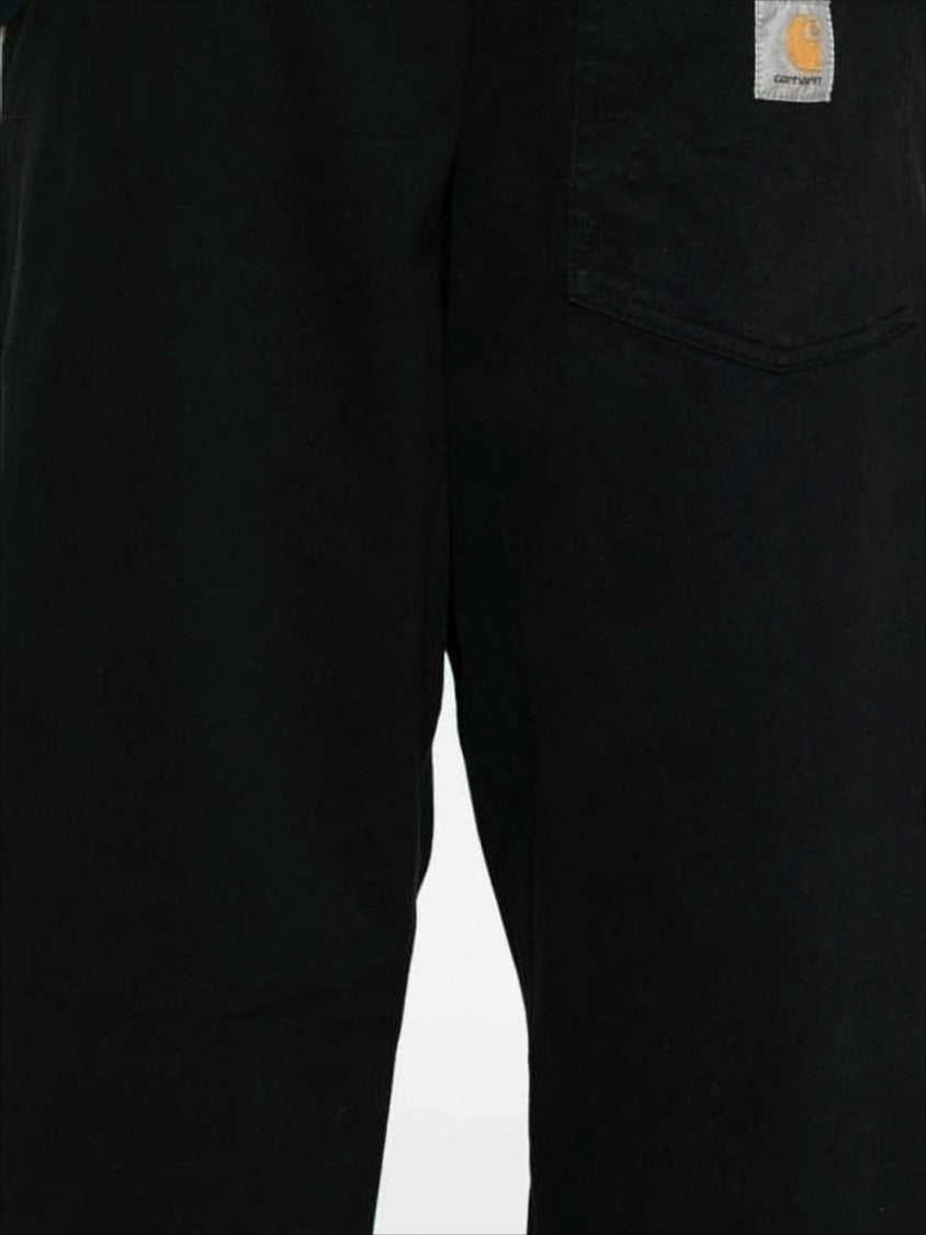 Carhartt Wip Elastic Waist Black Straight-Leg Casual Pants With Logo Patch