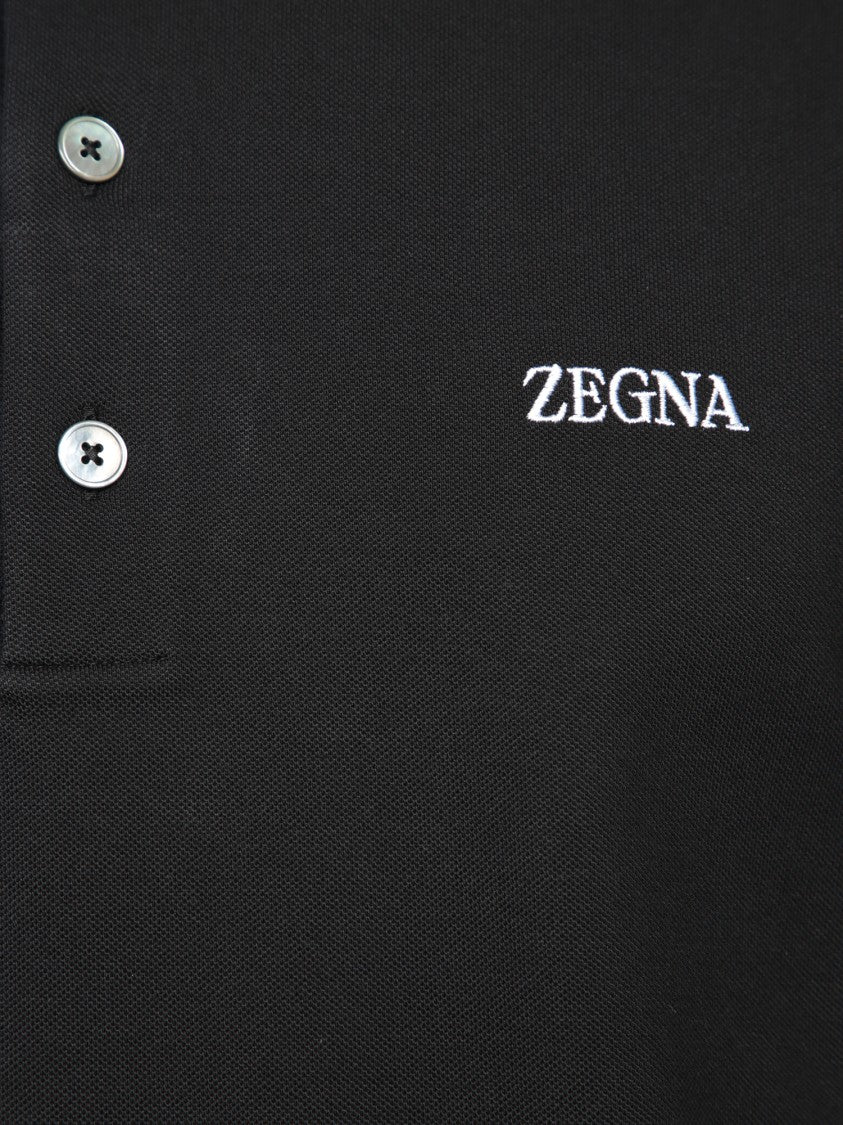 Zegna Black Piquet Polo Shirt With Logo