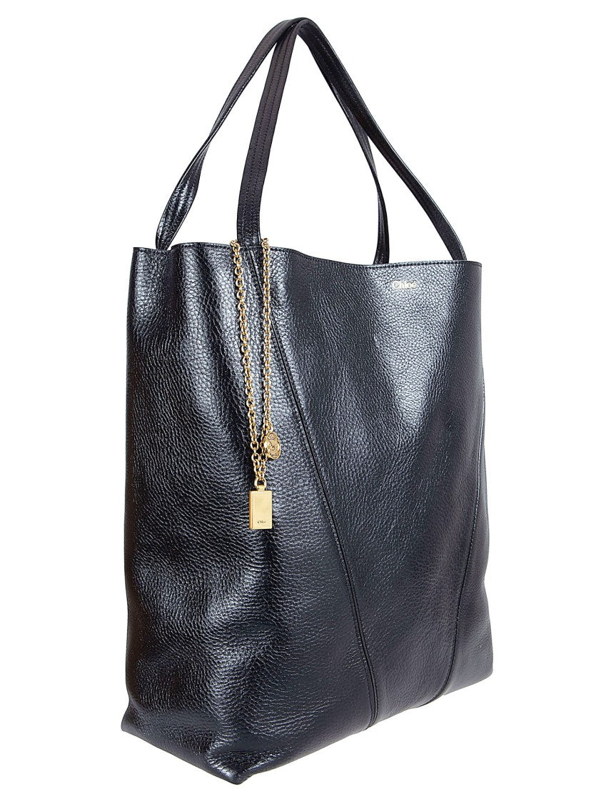 Chloé Textured Leather Tote With Gold-Tone Chain Accents