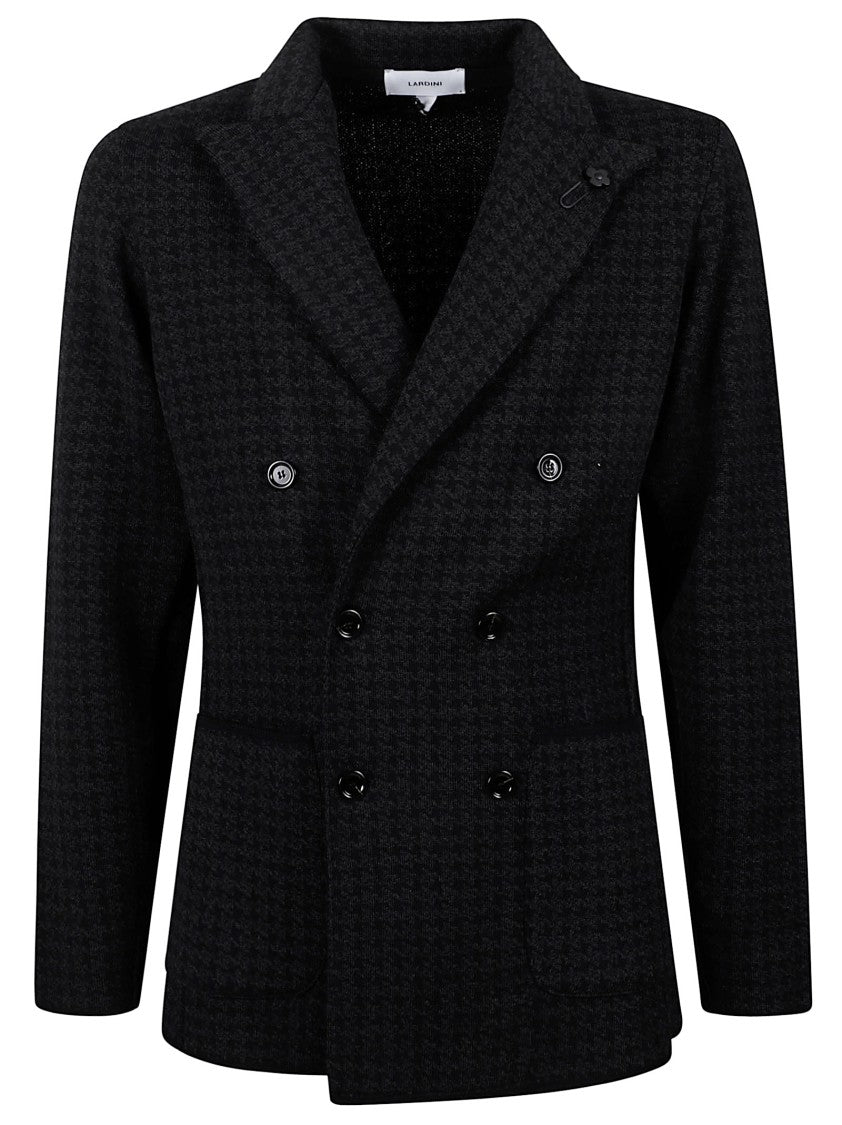 Lardini Double-Breasted Textured Knitted Jacket With Pointed Lapel