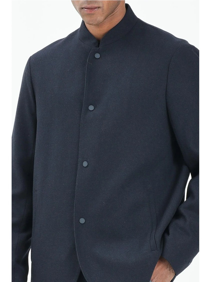 Armani Exchange Dark Blue Korean Collar Virgin Wool-Blend Jacket