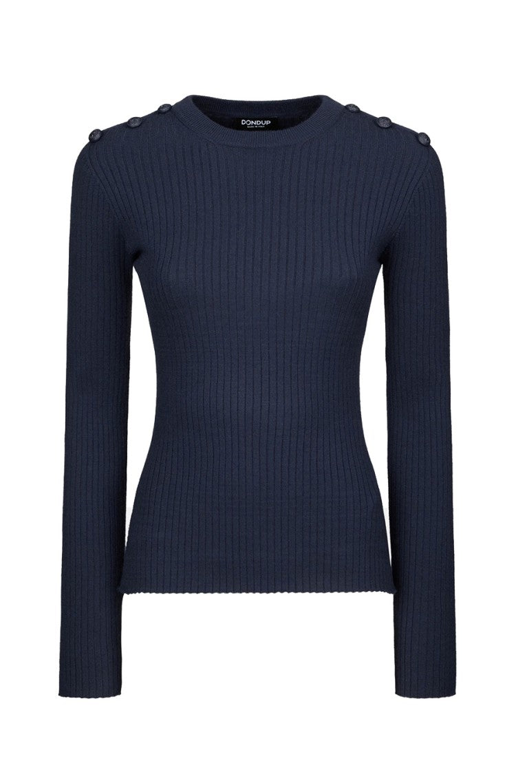 Dondup Fitted Blue Sweater With Shoulder Buttons