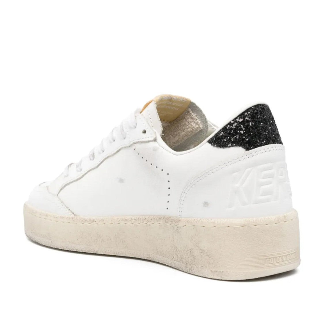 Golden Goose Ballstar White Distressed Glitter Star Leather Sneakers