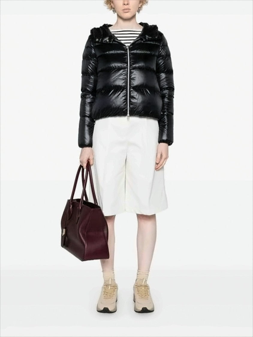 Herno Cropped Black Puffer Jacket With Finish