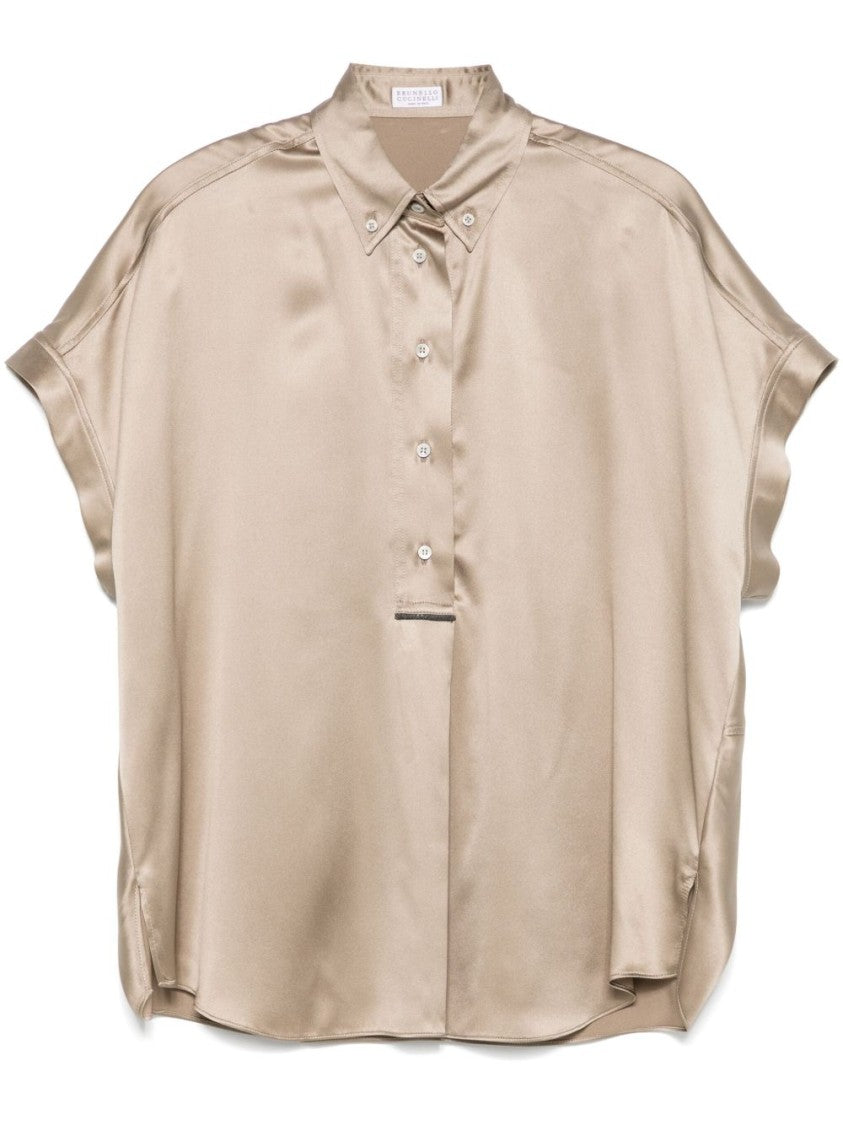 Brunello Cucinelli Khaki Button-Down Shirt With Drop Shoulders