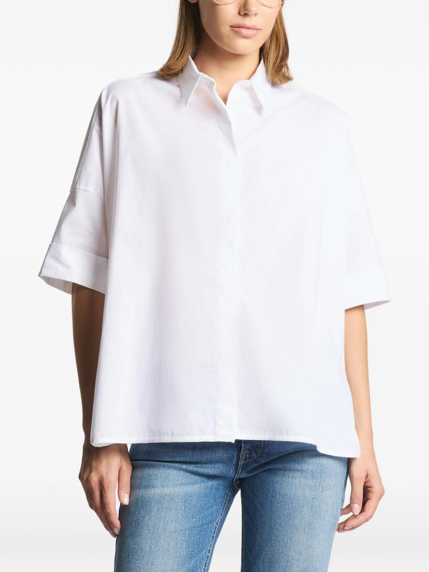 Fay Loose-Fitting White Short-Sleeved Pointed Shirt
