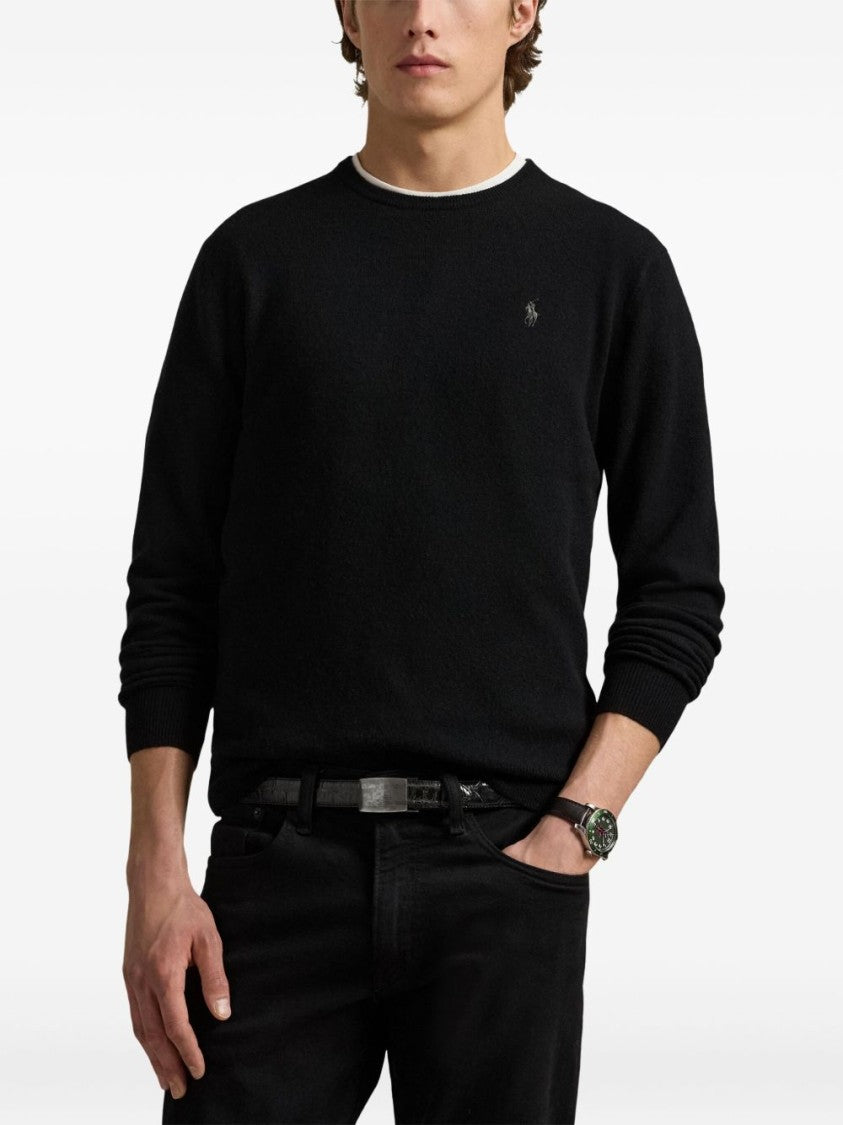 Polo Ralph Lauren Crew Neck Black Wool Sweater Minimalist
