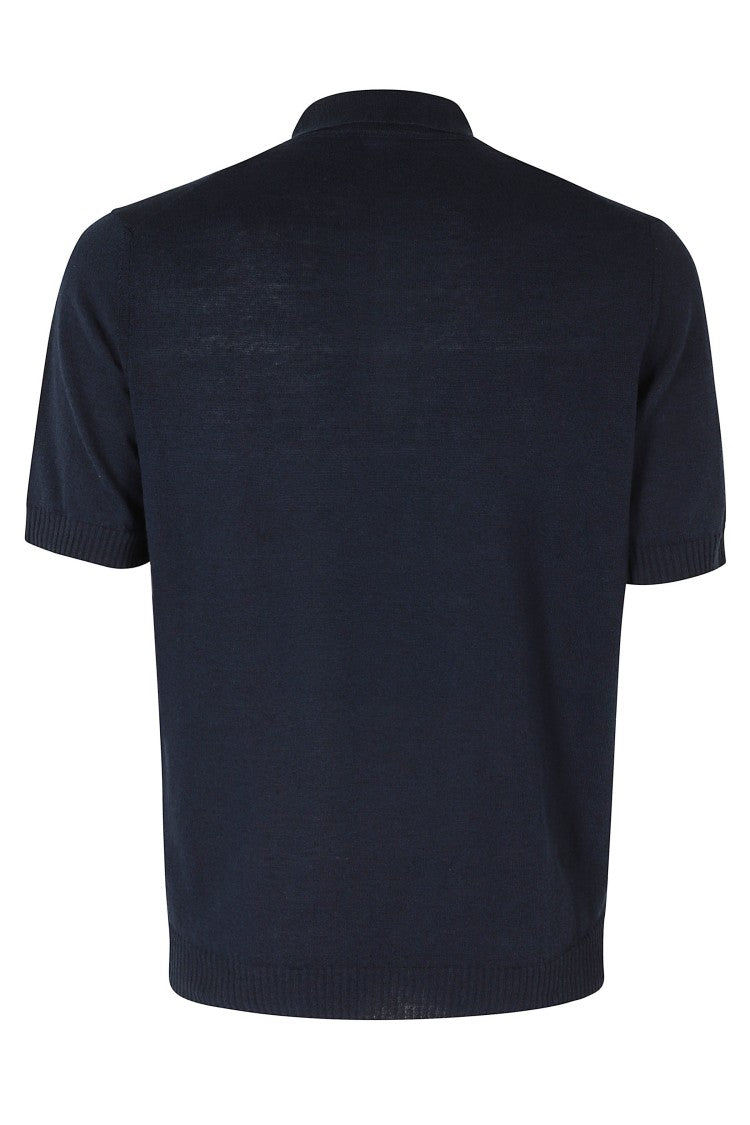 Seventy Blue Classic Short Sleeve Ribbed Trim Linen-Blend Polo Shirt