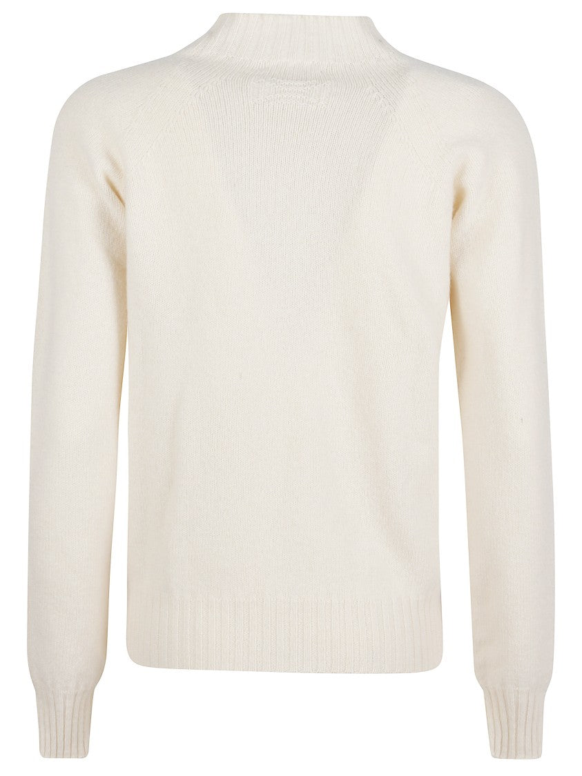 Drumohr Off-White Mock Neck Ribbed Wool Sweater
