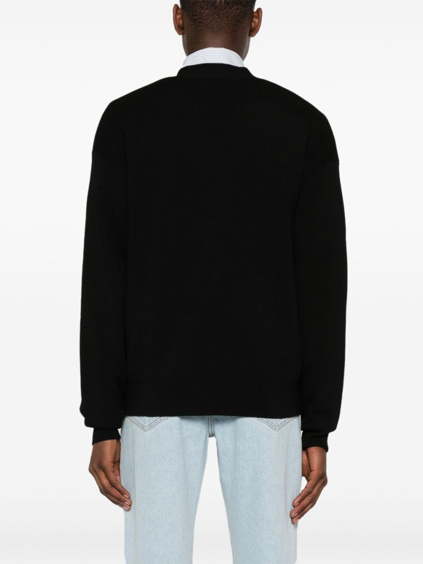 Drôle De Monsieur Cardigan Black Sweater With Deep V-Neck