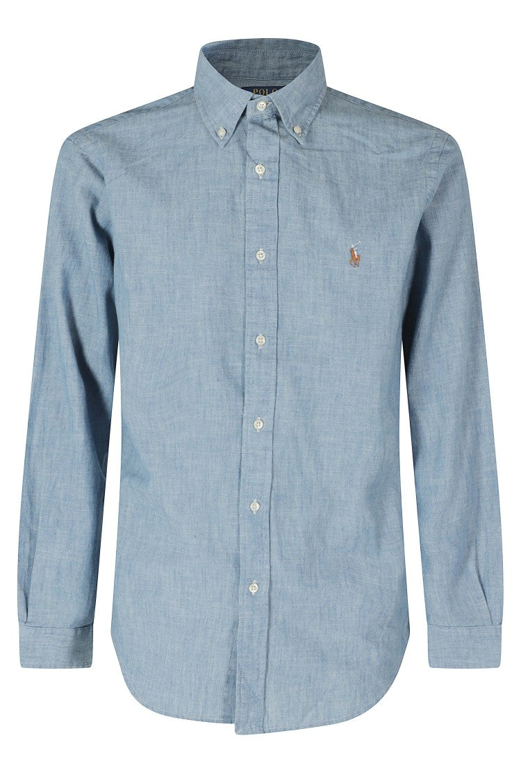 Polo Ralph Lauren Blue Embroidered Logo Button-Down Linen Shirt