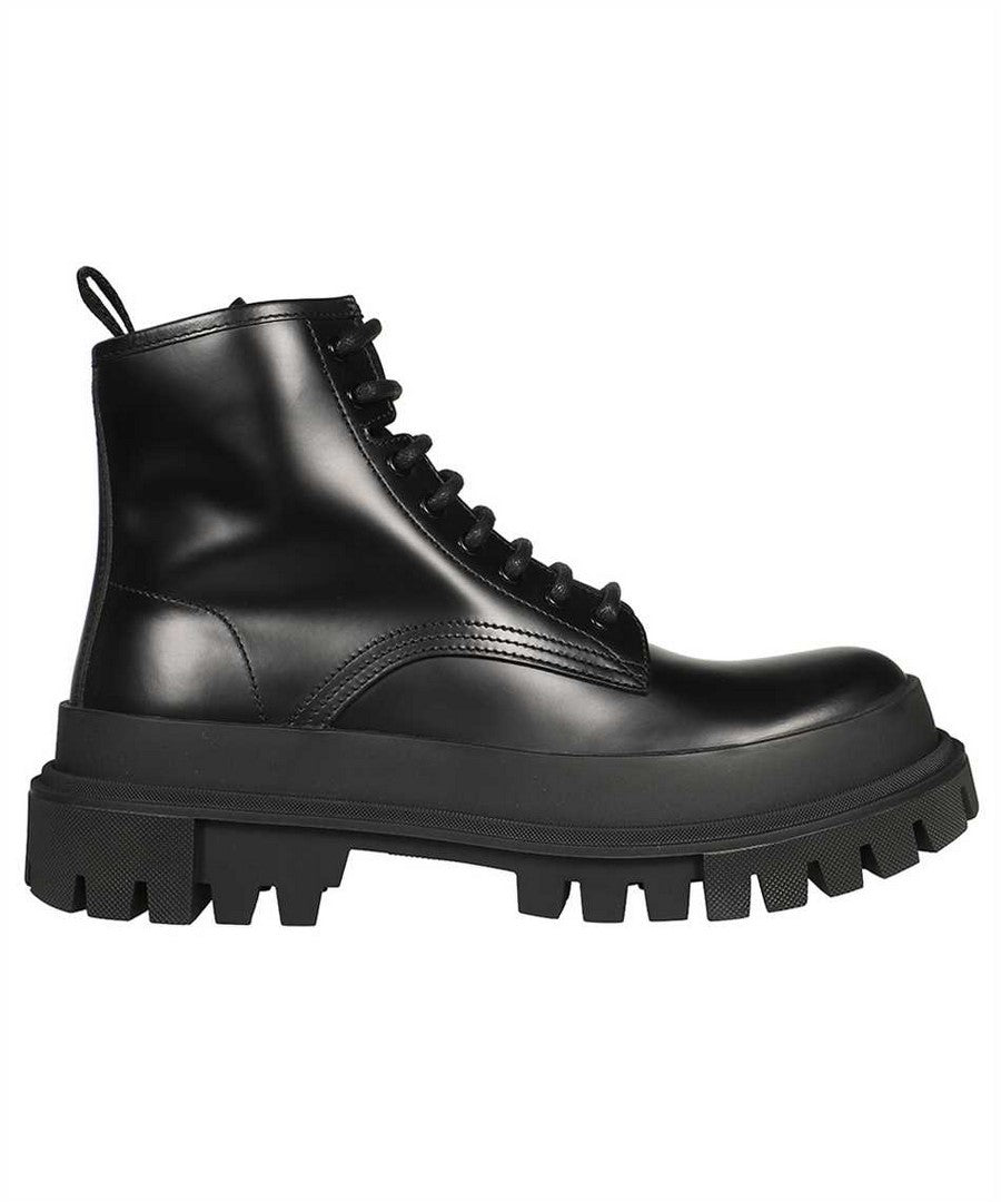 Dolce & Gabbana Black Calf Leather Viscose Boots