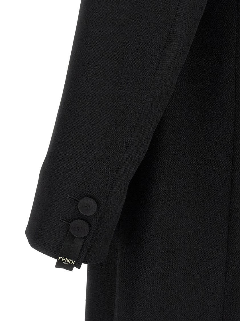 Fendi Crepe Wool Coat With Double Layer Satin Lapel
