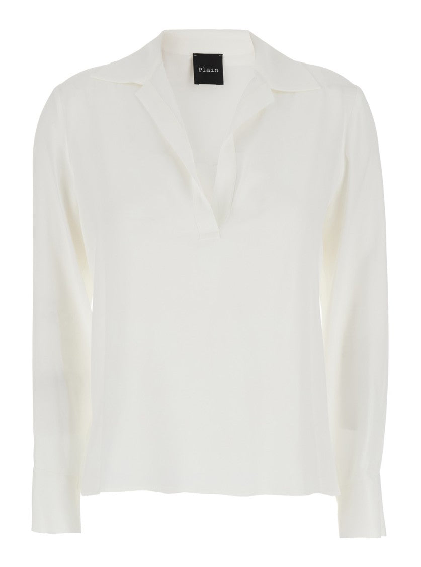 Plain Relaxed Fit Polo Neck Blouse