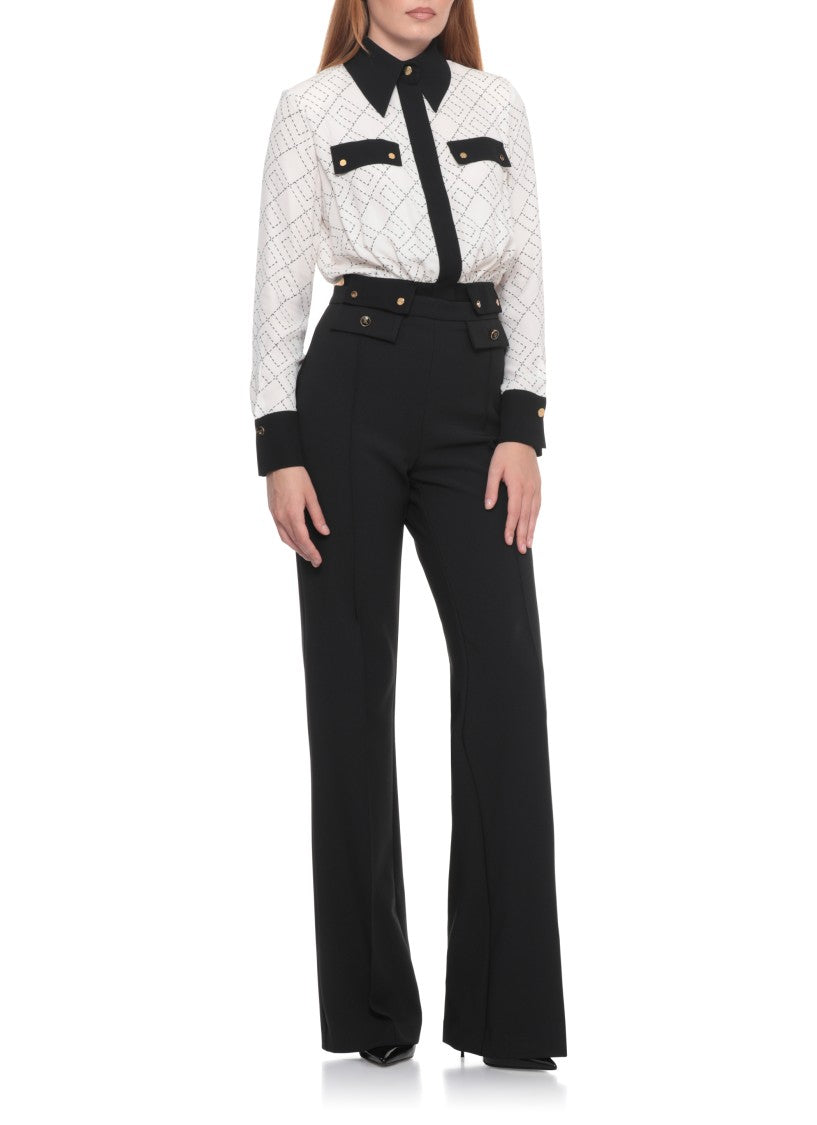 Elisabetta Franchi Bi-Color Shirt With Gold Accents And Geometric Pattern