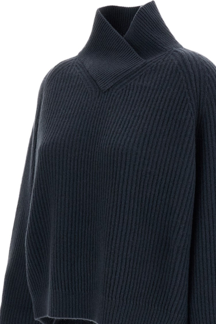 Dusan Blue Oversized Cross-Collar Pure Cashmere Sweater