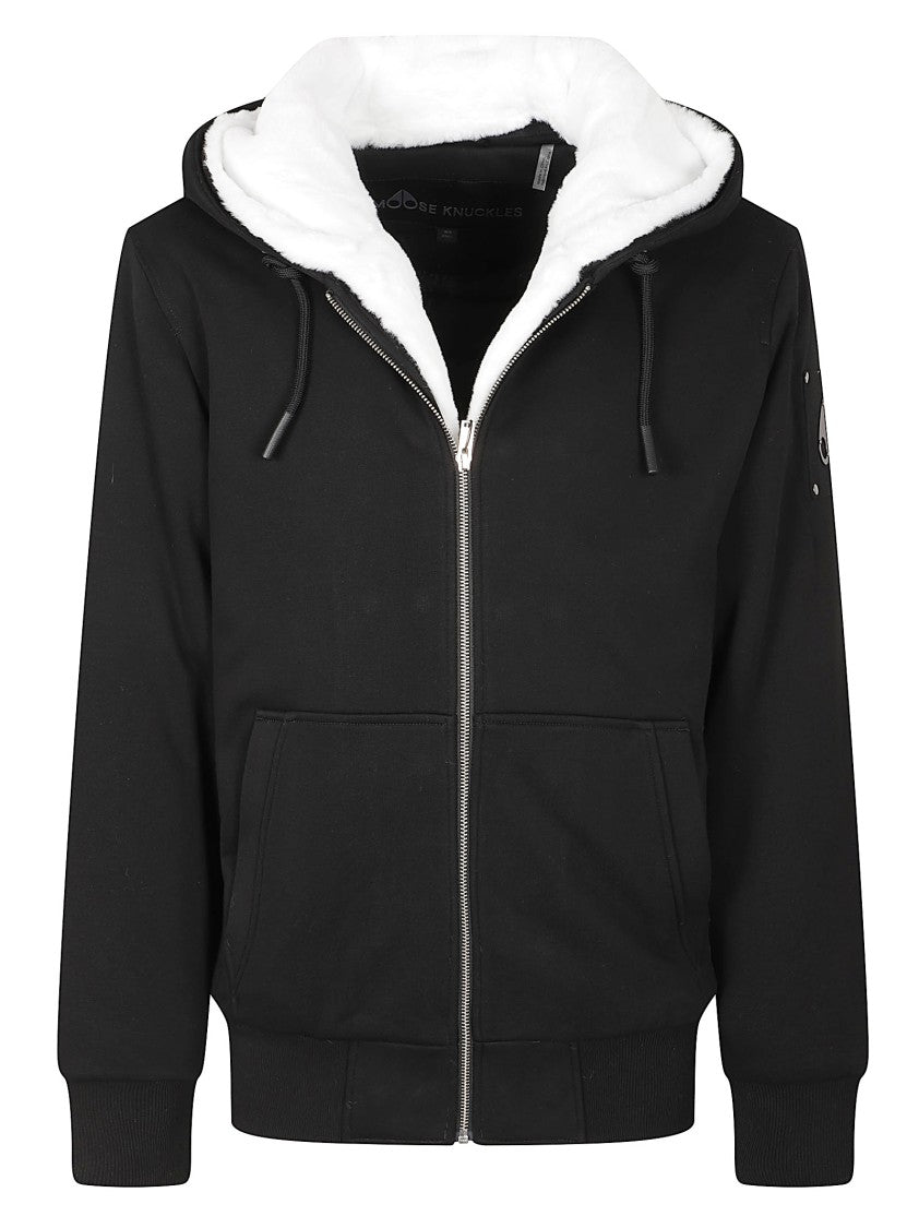 Moose Knuckles Zip-Through Hoodie With Fleece Lining And Metallic Logo Patch