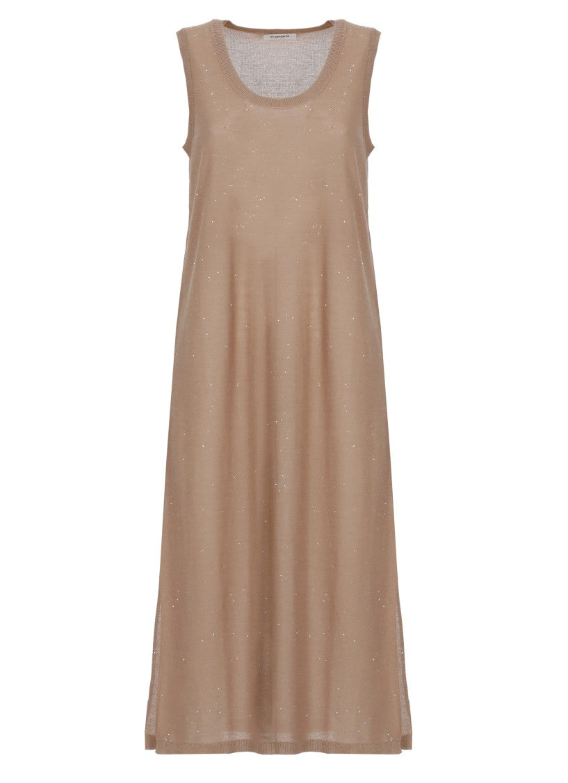 Kangra Sequined Brown Viscose Midi Dress With Sleek Hem Vents