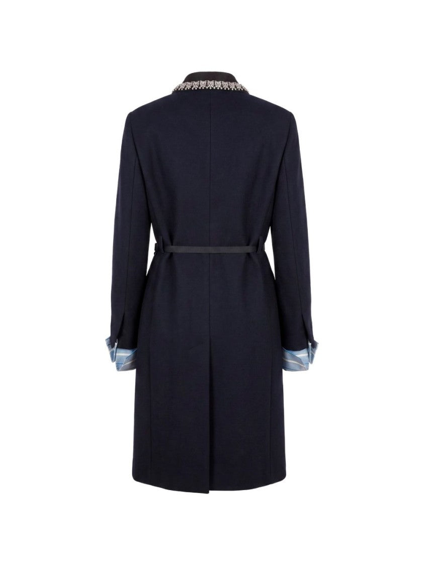 Prada Navy Embellished Belted Jacket