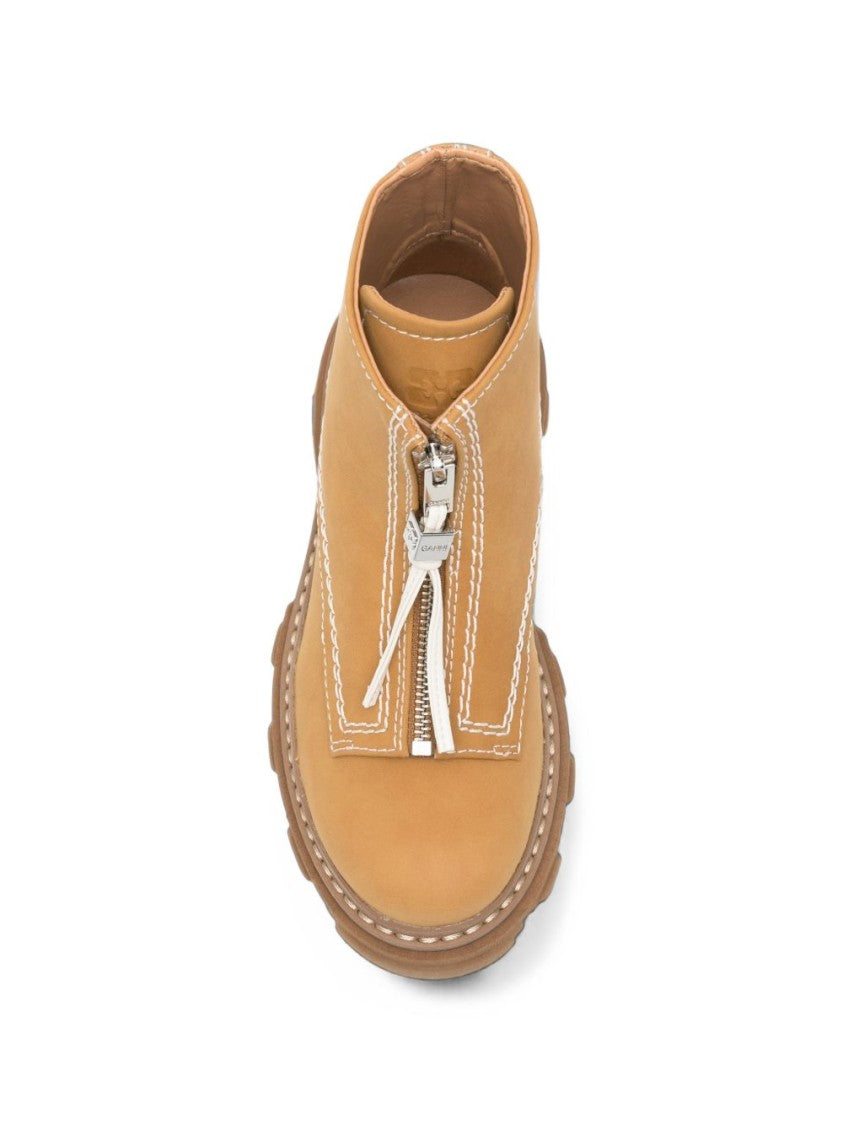 Ganni Chunky Flat Shoes With Zipper Closure And Rugged Sole