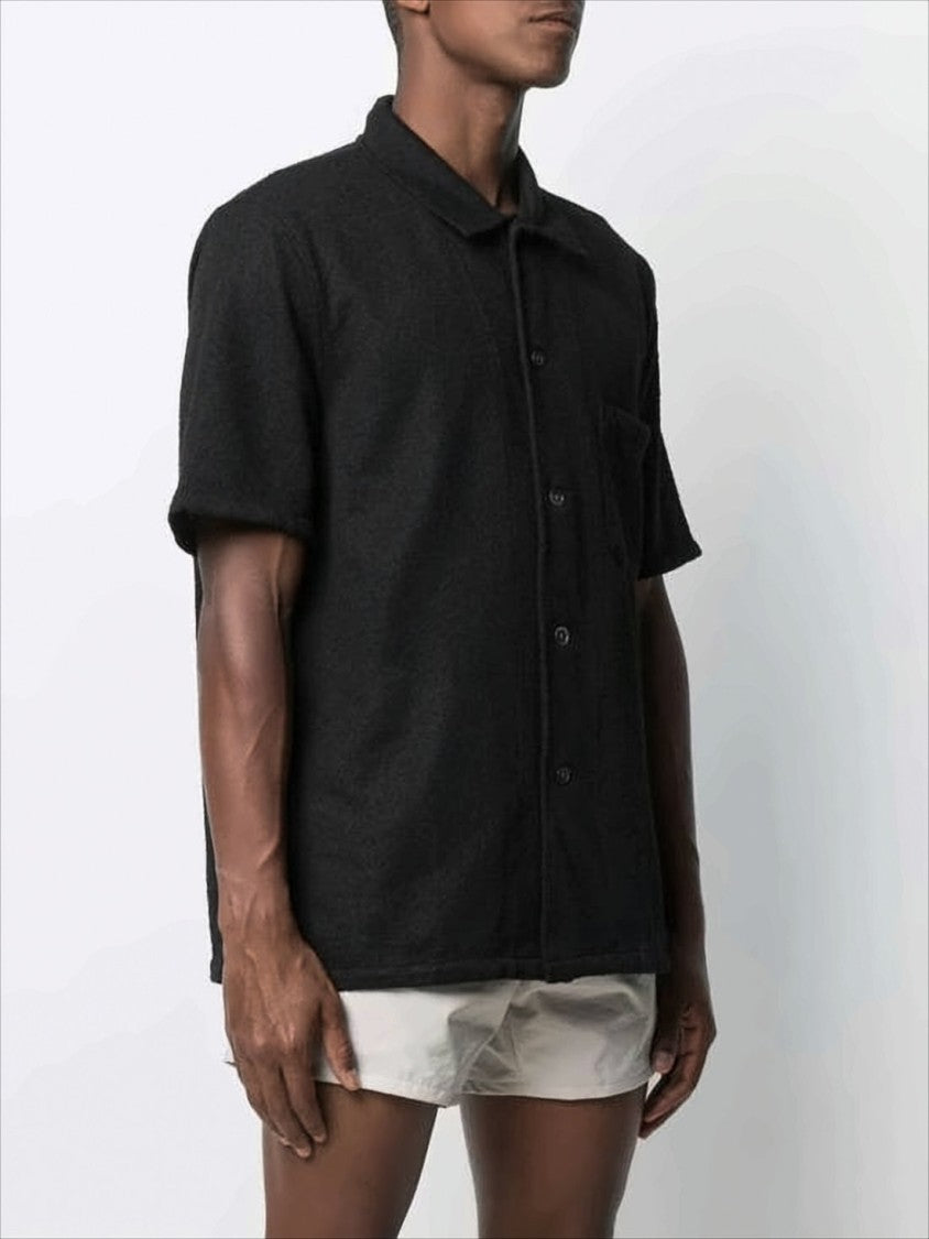 Our Legacy Textured Black Short-Sleeved Shirt With Classic Collar