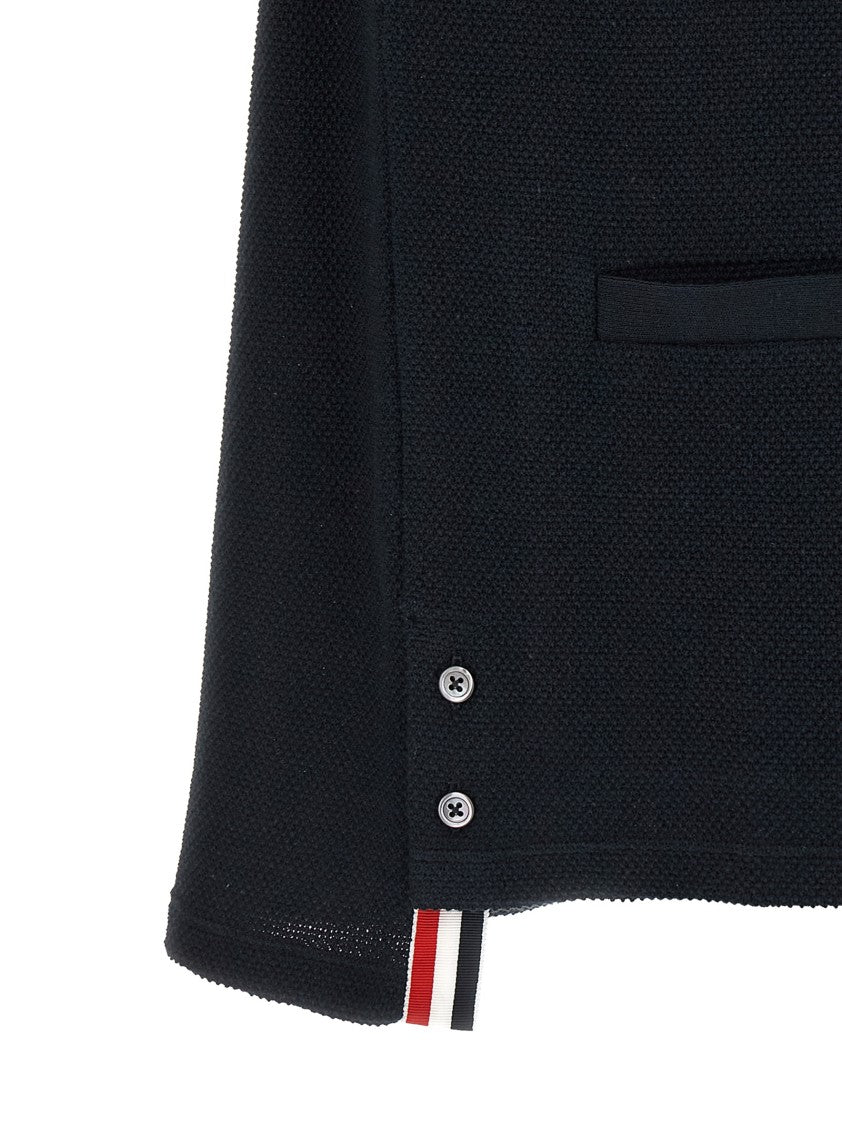 Thom Browne Honeycomb Cotton Cardigan With Asymmetrical Hem And 4Bar Detailing
