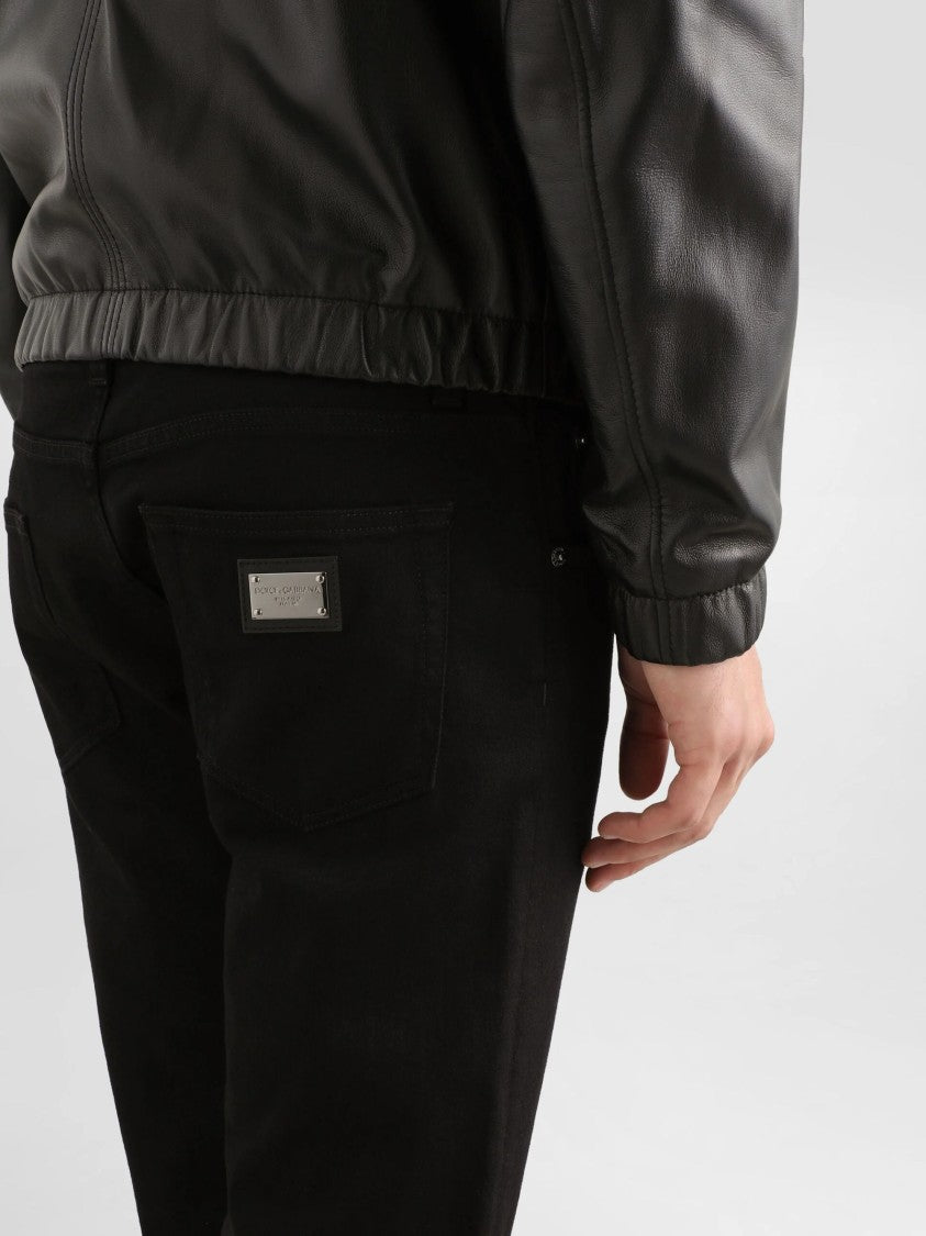 Dolce & Gabbana Slim Fit Black Jeans With Classic Five-Pocket Design And Logo Detail