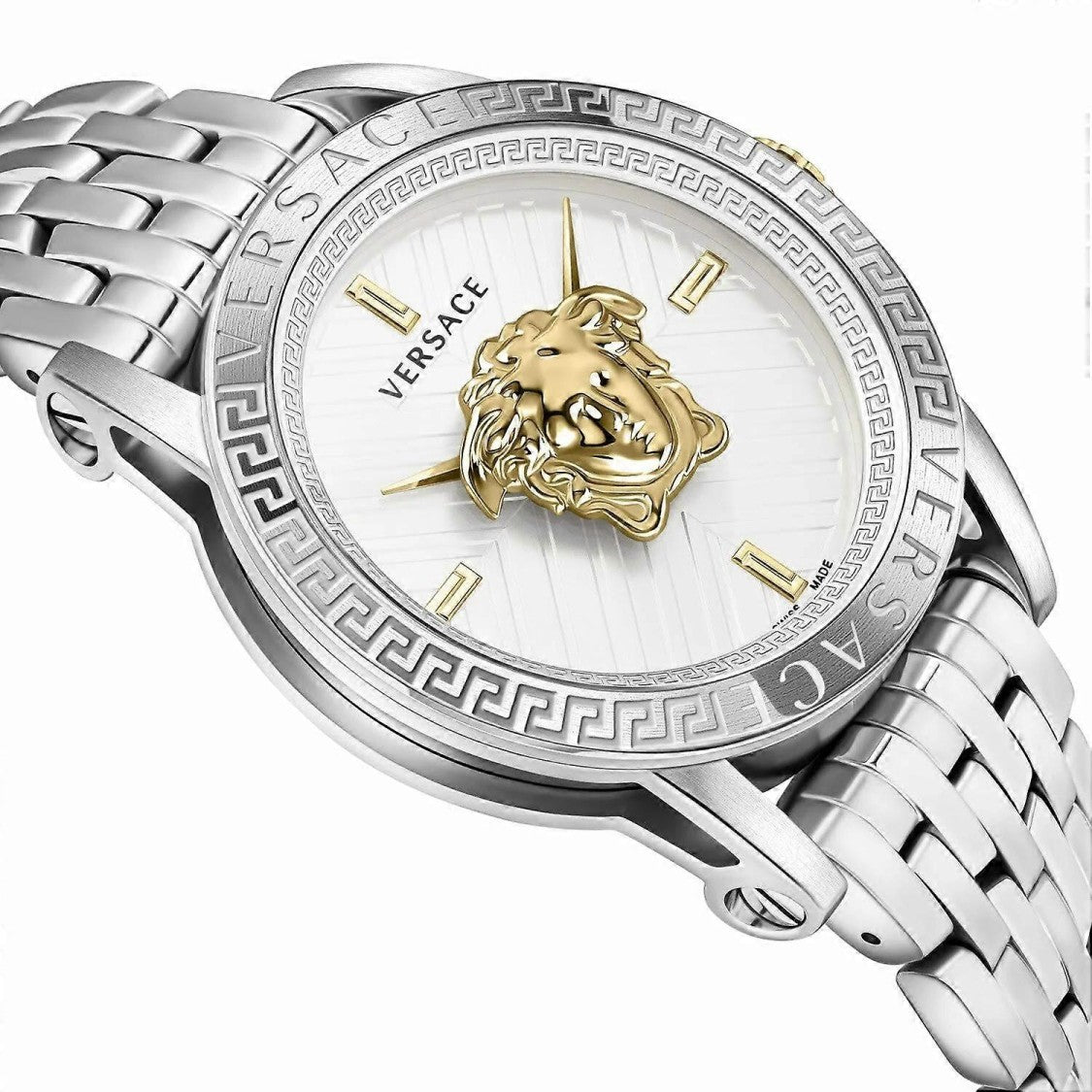 Versace Swiss Quartz 43Mm V-Code Steel Watch With Sapphire Crystal