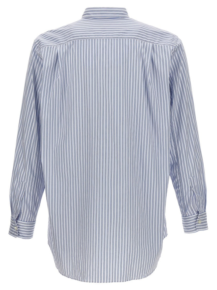 Comme Des Garçons Logo Patch Striped Shirt
