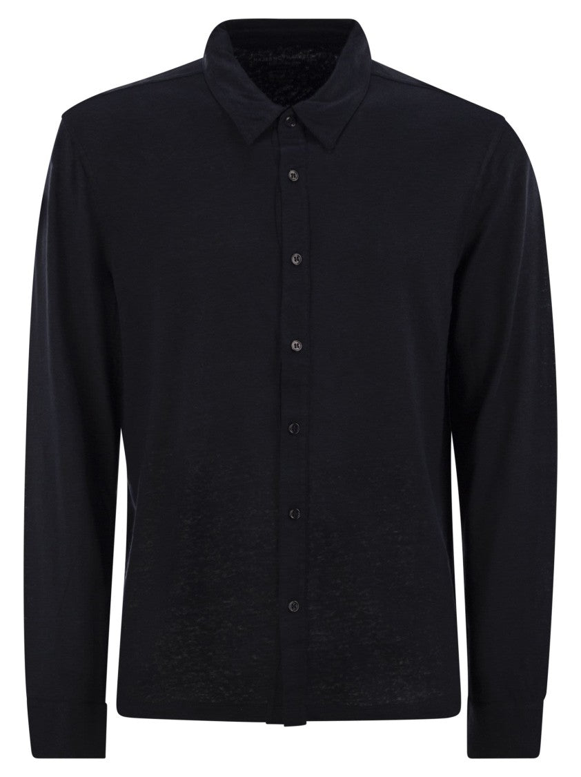Majestic Blue Linen Long-Sleeved Shirt With Classic Collar
