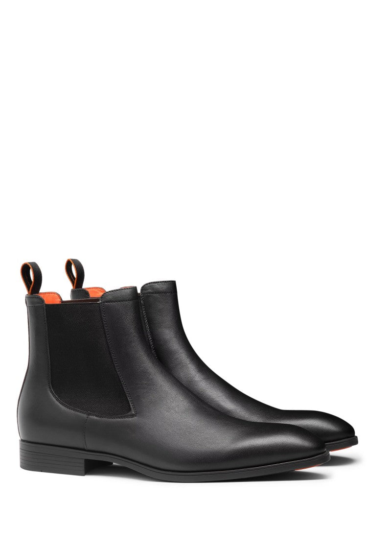 Santoni Black Leather Chelsea Ankle Boots