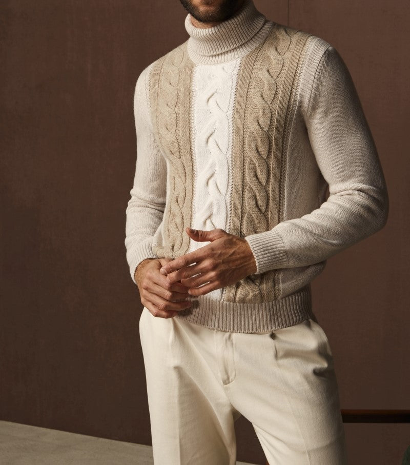 Gran Sasso High Neck Cable Knit Sweater