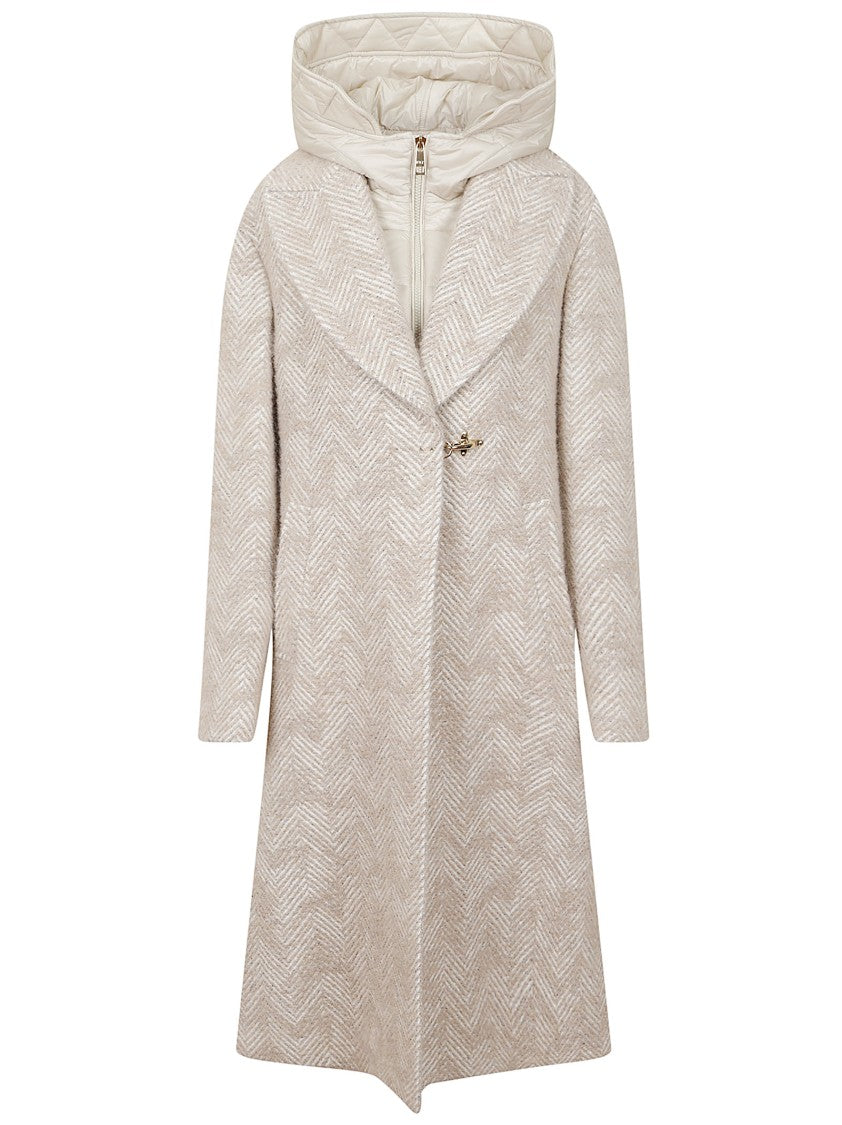 Fay Double-Front Mohair Wool Coat With Removable Hood