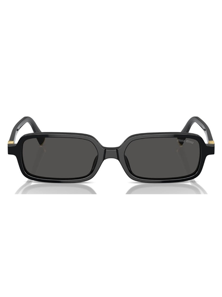 Miu Miu Rectangular Black Acetate Sunglasses With Gold Accents