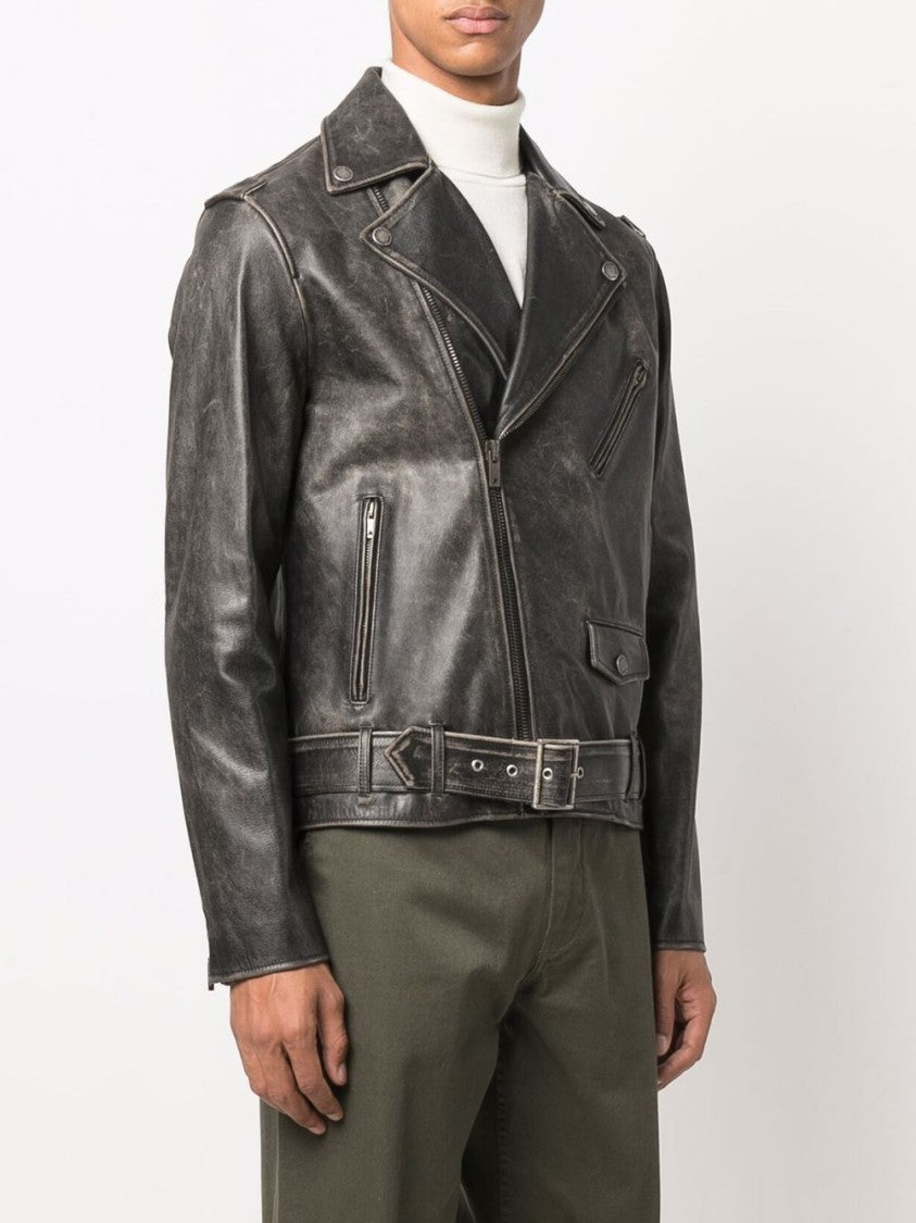 Golden Goose Golden Chiodo Distressed Bull Leather Jacket