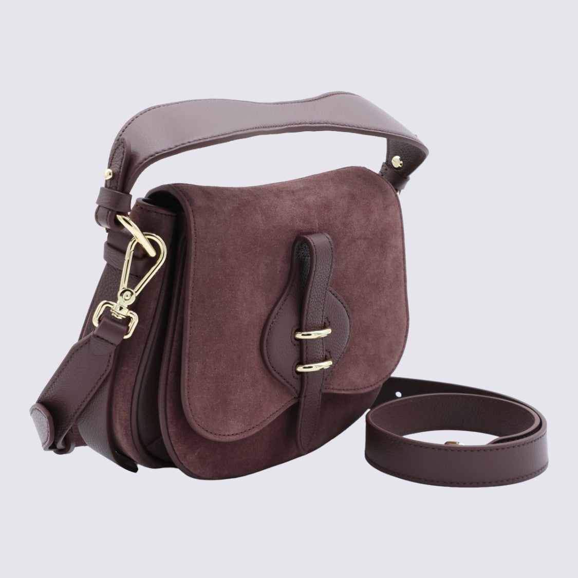 Coccinelle Structured Brown Leather Handbag With Gold-Tone Hardware