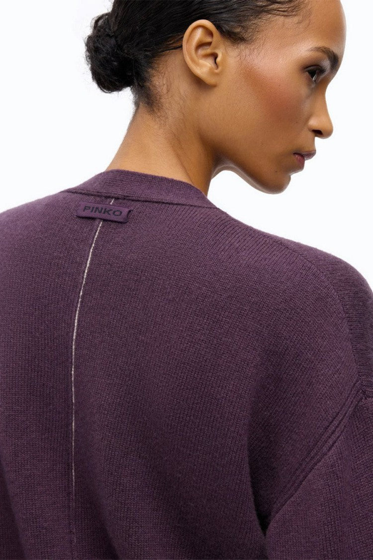 Pinko Violet Wool-Cashmere Blend V-Neck Cardigan
