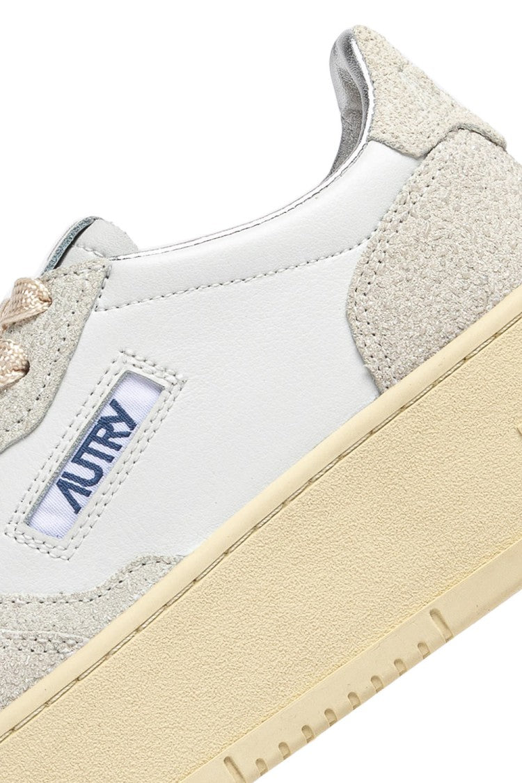 Autry Women’S Platform Bimaterial Leather And Rhinestone Sneakers