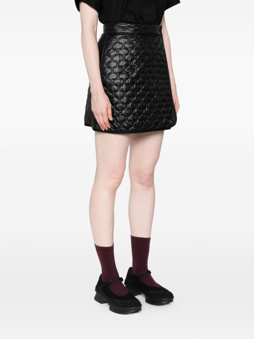 Moncler Quilted Black Skirt With Glossy Finish And Wrap Style