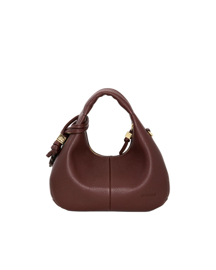 Ganni Mini Hobo Handbag With Adjustable Strap And Mirror Tag